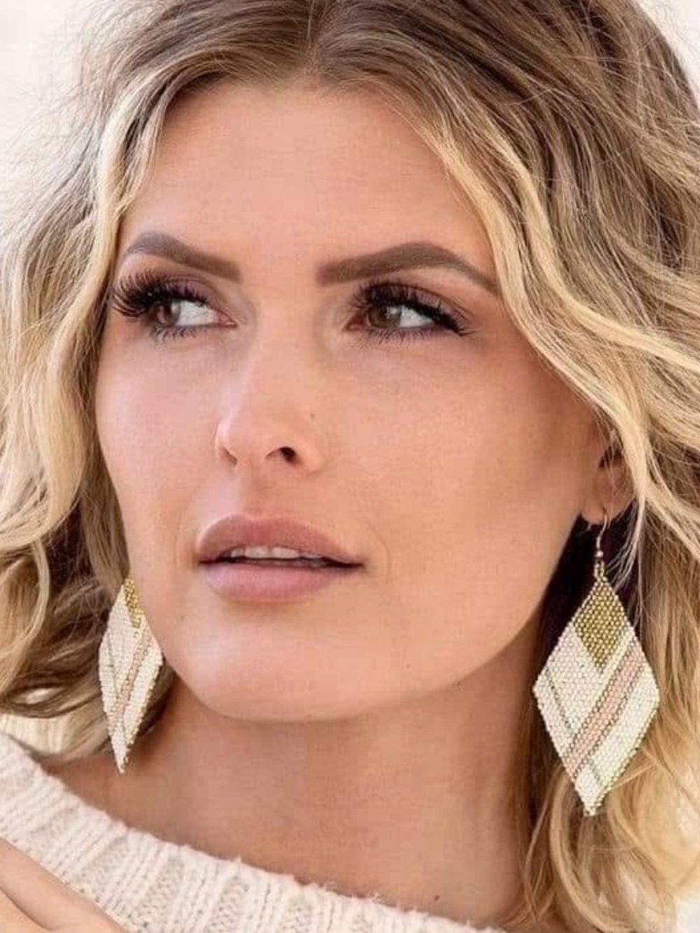 NEW Beaded Chevron Drop Earrings